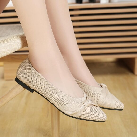 Women Nude Pointed Toe Ballet Comfortable Dressy Knit Lightweight Casual Flats - Picture 8 of 9